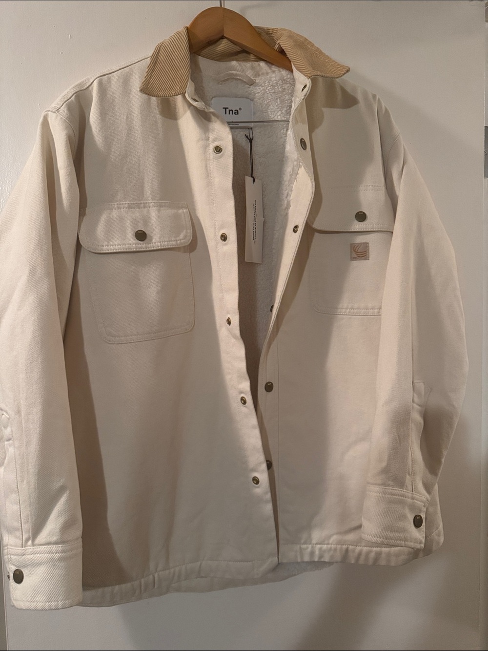 TNA Cream Sherpa-Lined Jacket with Tan Corduroy Collar